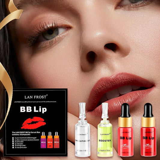 BB Lip Semi Permanent Lip Gloss BB Lip Serum Including 4 Colors Liquid Lip Pigments, Exfoliating Gel and Booster