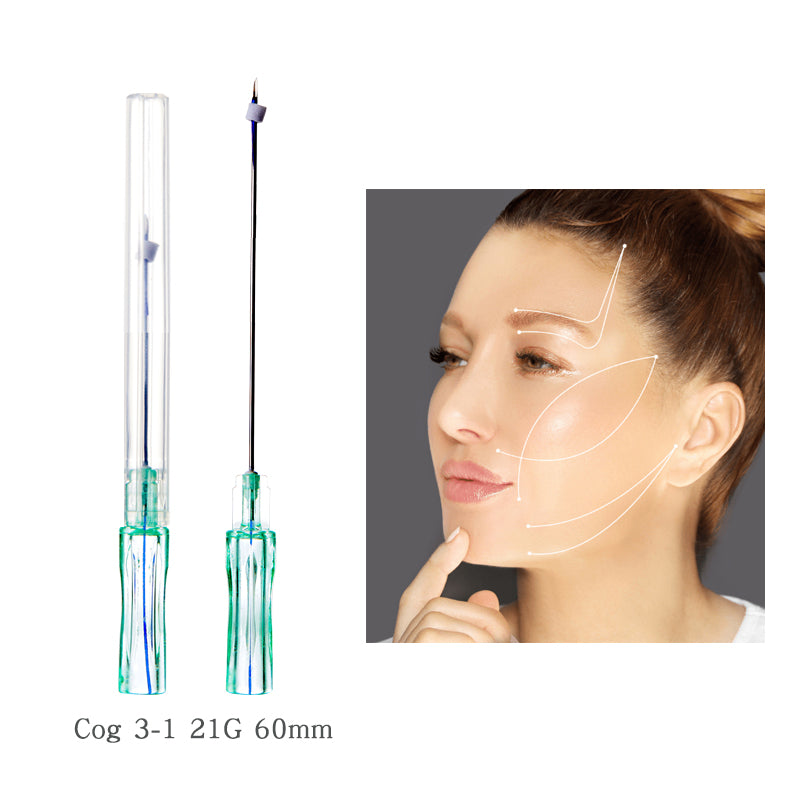 Hilos PDO dentados para estiramiento de cejas, frente, mejillas, pliegues nasolabiales y mandíbula.