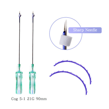 Hilos PDO dentados para estiramiento de cejas, frente, mejillas, pliegues nasolabiales y mandíbula.