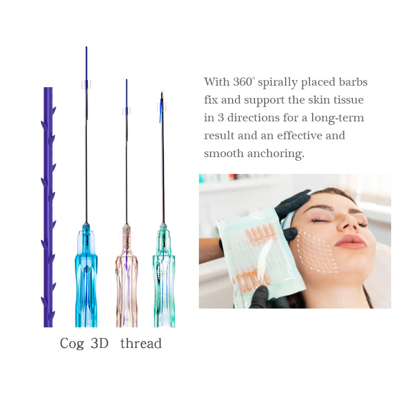 Hebra espiculada PDO para el estiramiento facial de surcos nasolabiales, línea de la mandíbula, mejillas y mentón