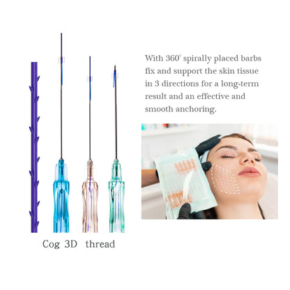 Hebra espiculada PDO para el estiramiento facial de surcos nasolabiales, línea de la mandíbula, mejillas y mentón
