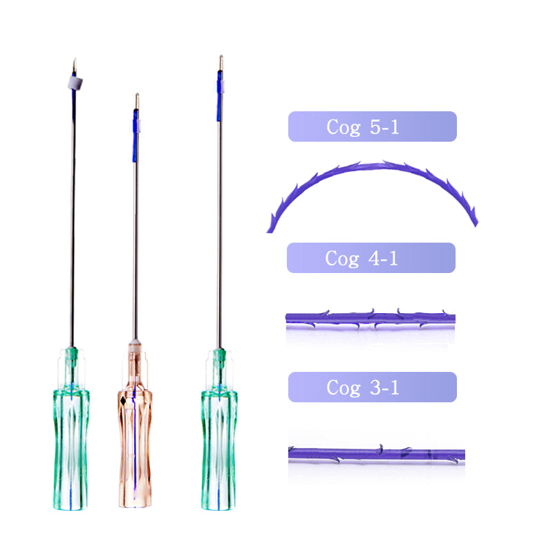 Hilos PDO dentados para estiramiento de cejas, frente, mejillas, pliegues nasolabiales y mandíbula.