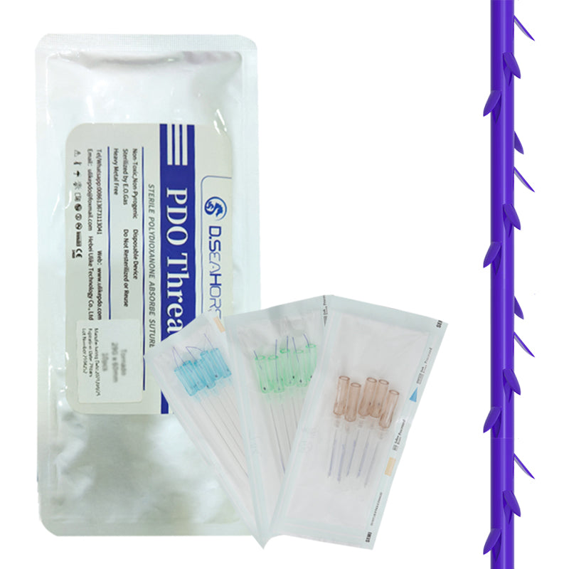 Hebra espiculada PDO para el estiramiento facial de surcos nasolabiales, línea de la mandíbula, mejillas y mentón