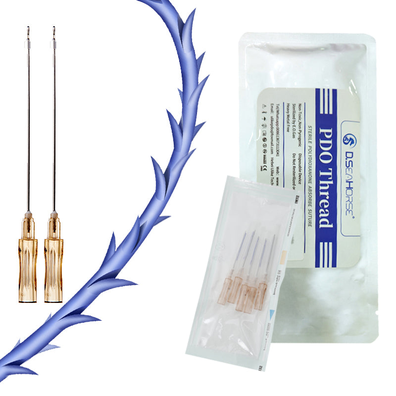 Hebra espiculada PDO para el estiramiento facial de surcos nasolabiales, línea de la mandíbula, mejillas y mentón
