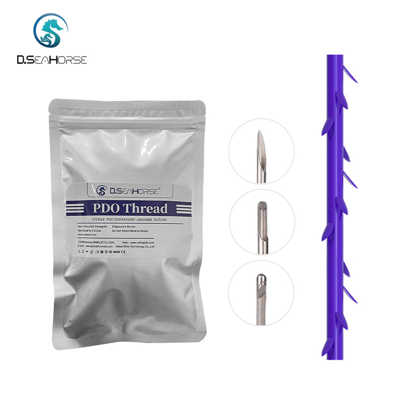 Hilos PDO dentados para estiramiento de cejas, frente, mejillas, pliegues nasolabiales y mandíbula.